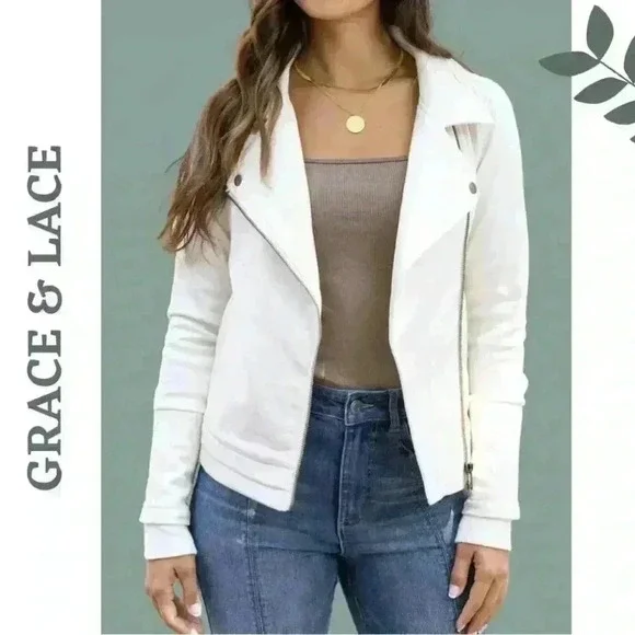 Grace @ Lace Move Free Leather Like Cream Knit Motorcycle Jacket Size XXL - Picture 3 of 12